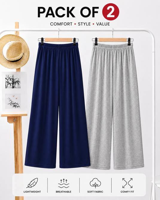 Pack Of 2 Plazo Trousers For Girls ( Grey and Navy Blue )