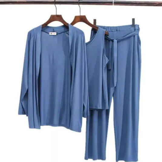 Plain Royal Blue 3 Pieces Set Night Wear