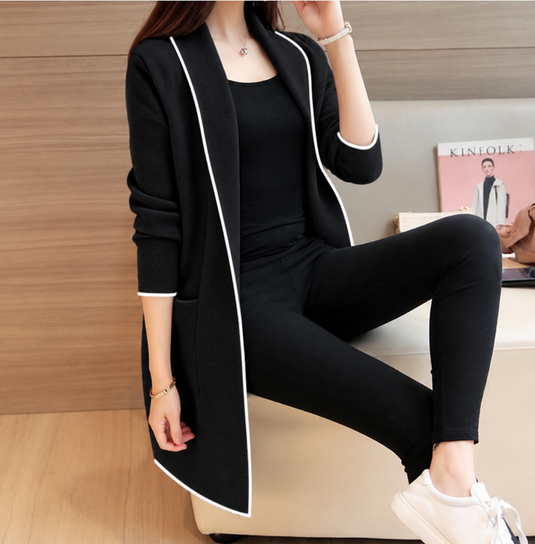 Black With White Strips Long Coat