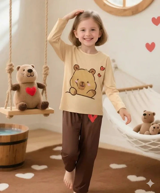 Brown Cute Bear Printed Kids Suit