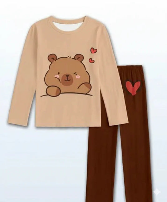 Brown Cute Bear Printed Kids Suit