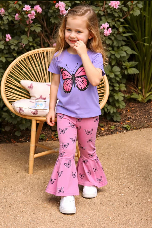 Purple Butterfly Printed Shirt With Butterfly Printed Trouser Kids Wear