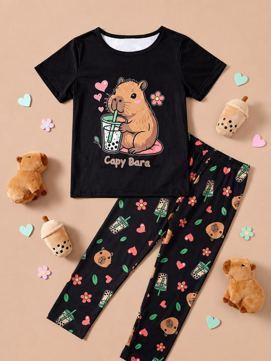 Black Cappy Bara Printed Shirt & WIth Printed Trouser Kids Suit