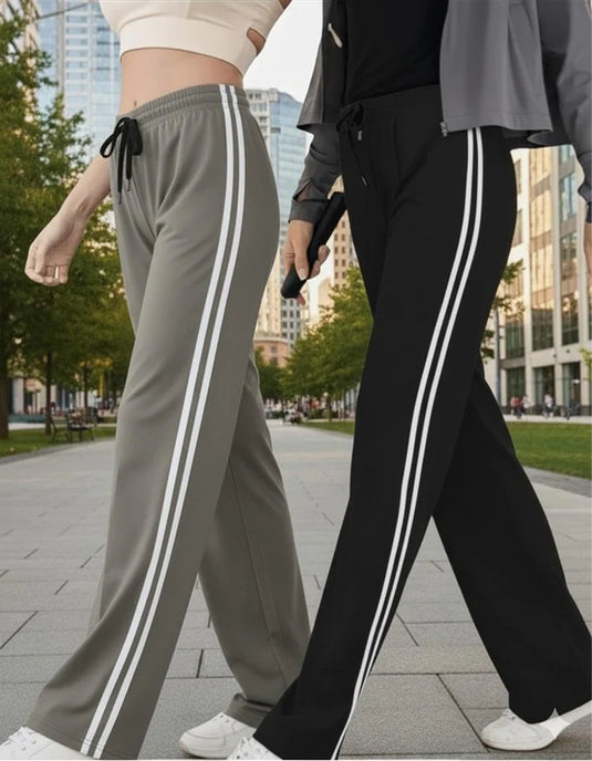 Pack Of 2 White Strips Trousers For Girls ( Grey and Black )