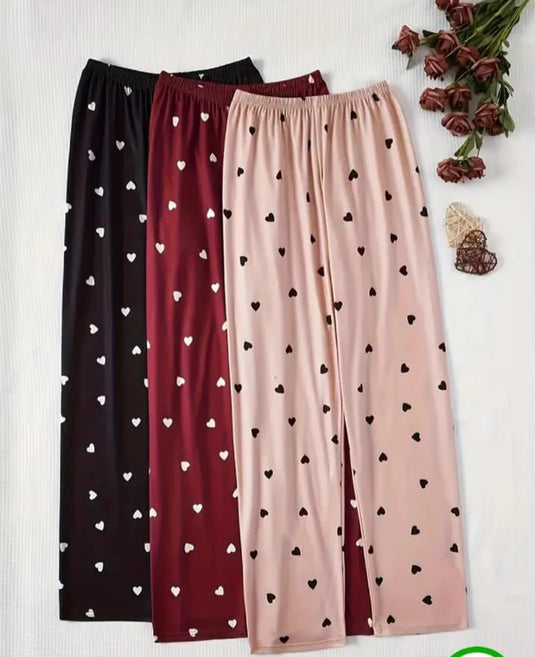 Pack Of 3 Multi Colors Hearts Printed Plazo Trousers For Girls