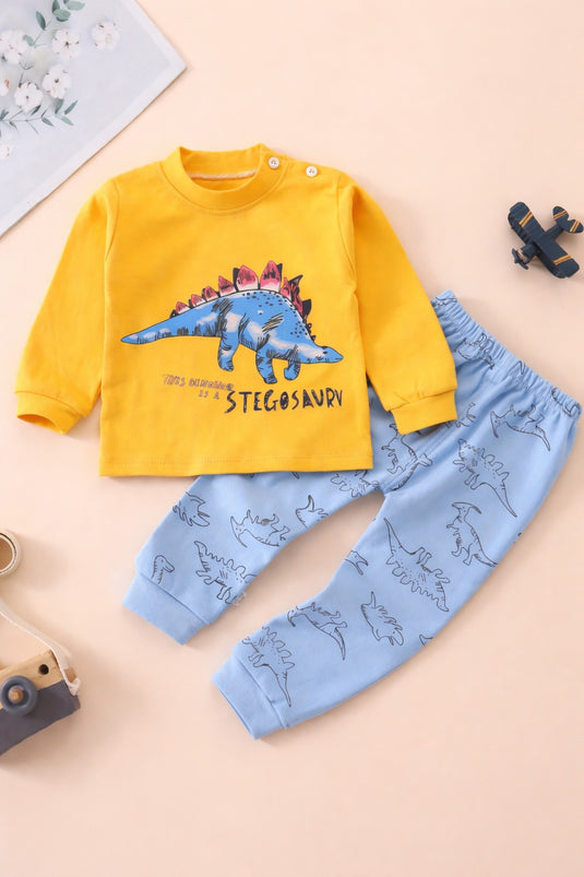 Yellow Single Dinasour Printed Kids Suit