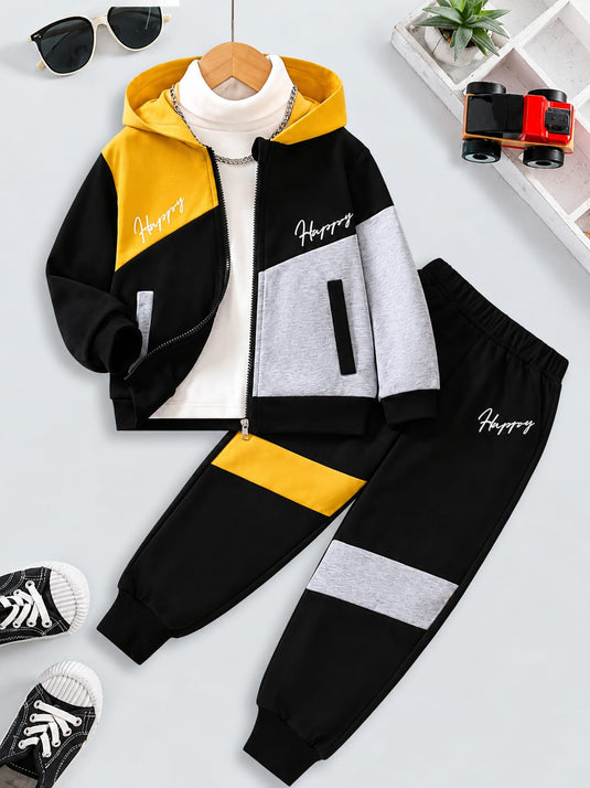 Yellow Black and Grey Panel Zipper Kids Track Suit