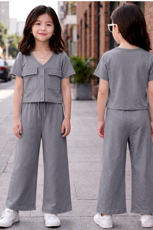 Grey Double Pocket Co-ord Kids Wear