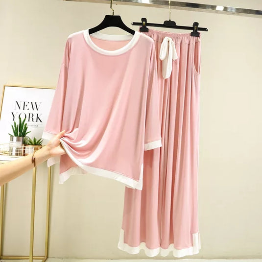 Pink With White Strips Full Sleeves Night Wear