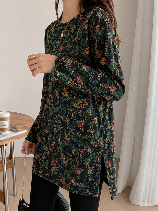 Green Flowers Printed Long Shirt