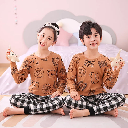 Brown Hello Friends Printed Kids Suit