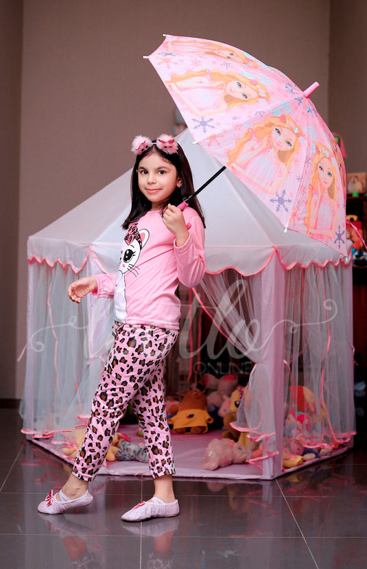 Pink Cat Printed Kids Suit