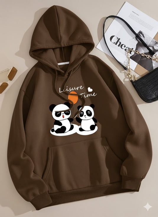 Chocolate Brown Panda Printed Hoodie