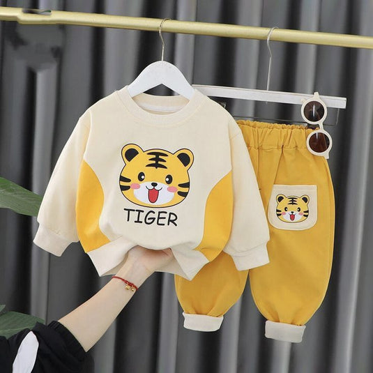 Off White Yellow Tiger Printed Sweatshirt and Yellow Printed Trouser Kids Track Suit