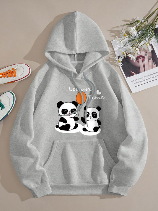 Grey Panda Printed Hoodie