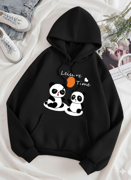 Black Panda Printed Hoodie