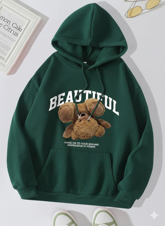 Green Beautifull Printed Hoodie