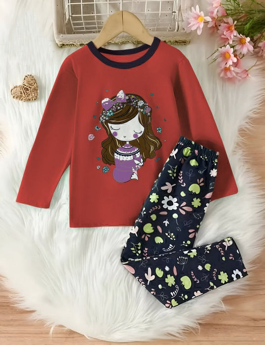 Red Doll With Blue Neck Printed Kids Suit