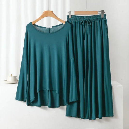 Plain Green Round Neck Frill Sleeves Night Wear