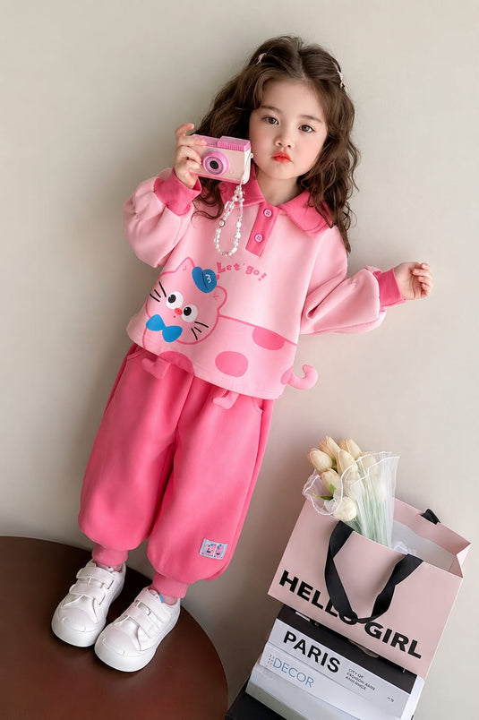 Pink Cute Kitty Lets Go Kids Track Suit