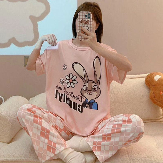 Pink Duck Printed Half Shirt and Printed Trouser Night Wear