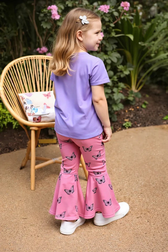 Purple Butterfly Printed Shirt With Butterfly Printed Trouser Kids Wear