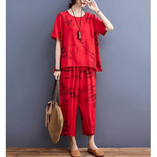Circle Printed Half Sleeves Shirt and Capri Style Printed Trouser Night Wear