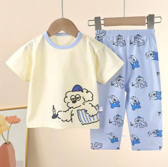 Off White Sleepy Puppy Printed Kids Suit