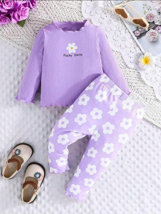 Purple Flower Printed Kids Suit