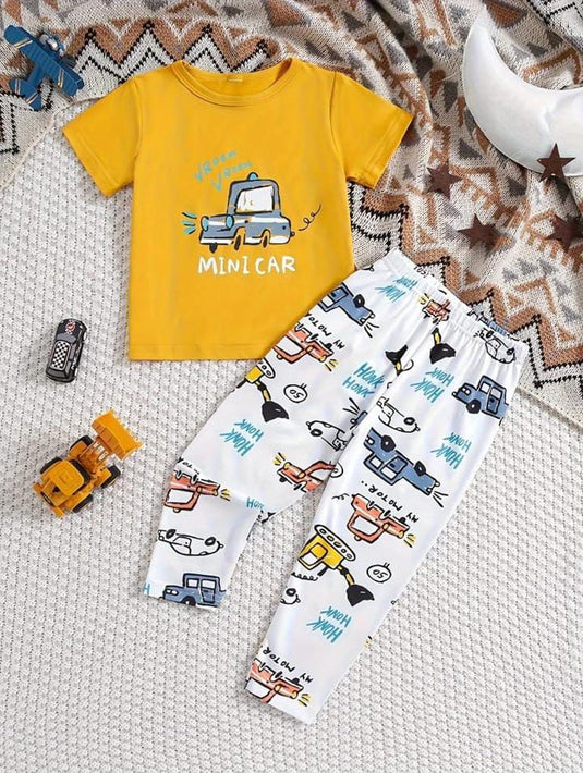 Yellow Mini Car Printed Kids Suit