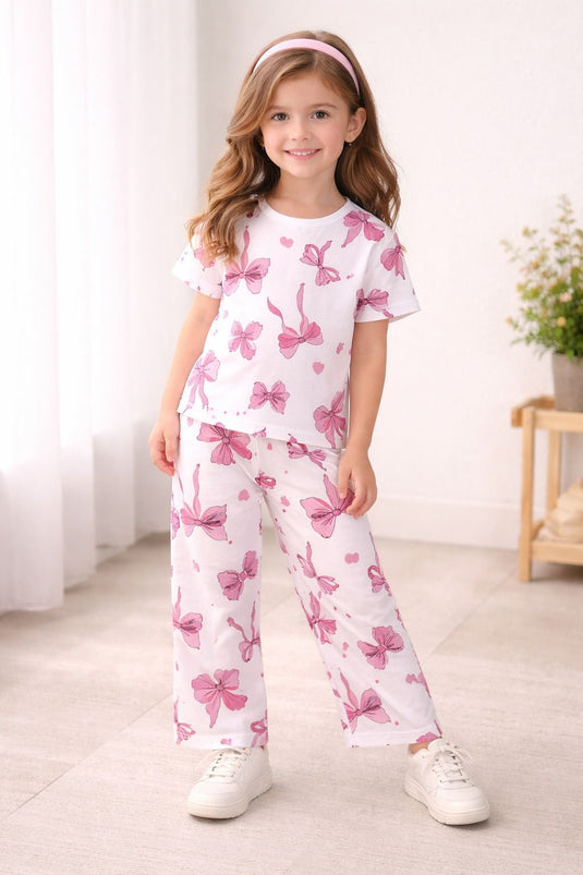 Off White All Over Bow Printed Kids Suit