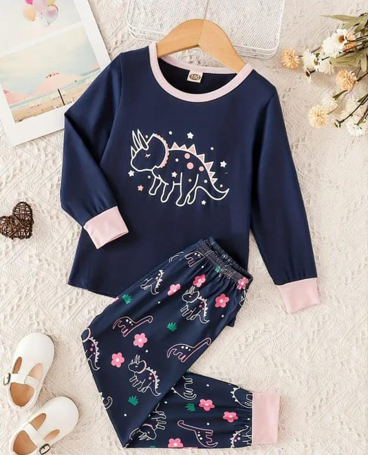 Navy Blue Hippo Printed Kids Suit