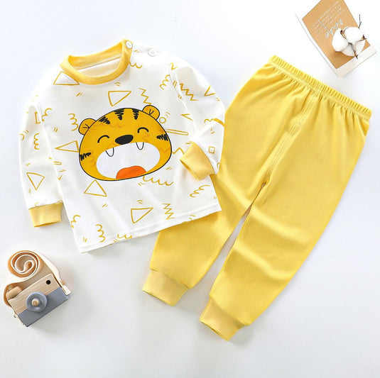 Off White Yellow Lion Printed Kids Suit