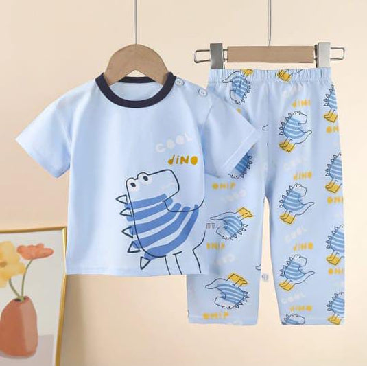 Sky Blue Cool Dino Printed Kids Suit