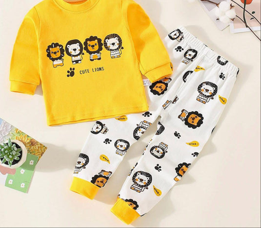 Yellow Four Lions Printed Kids Suit