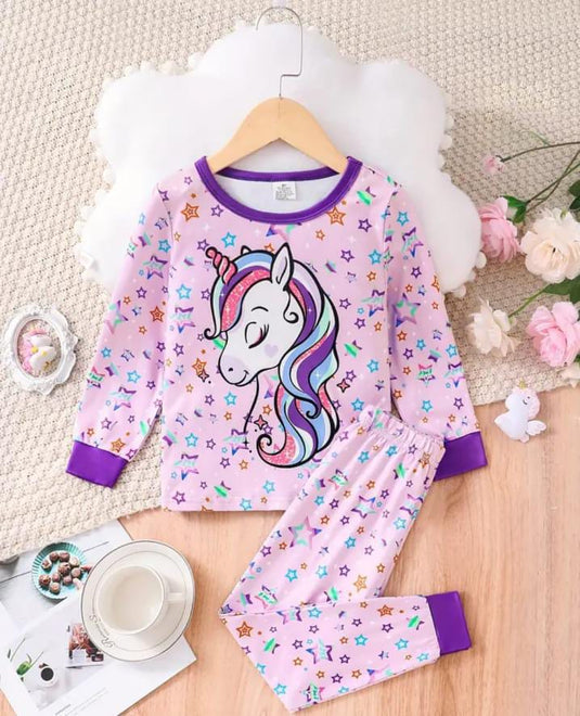 Purple Unicorn With Stars Printed Kids Suit