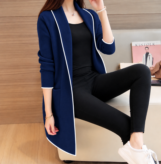 Navy Blue With White Strips Long Coat