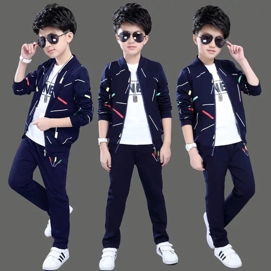 Blue Printed Zipper Kids Track Suit