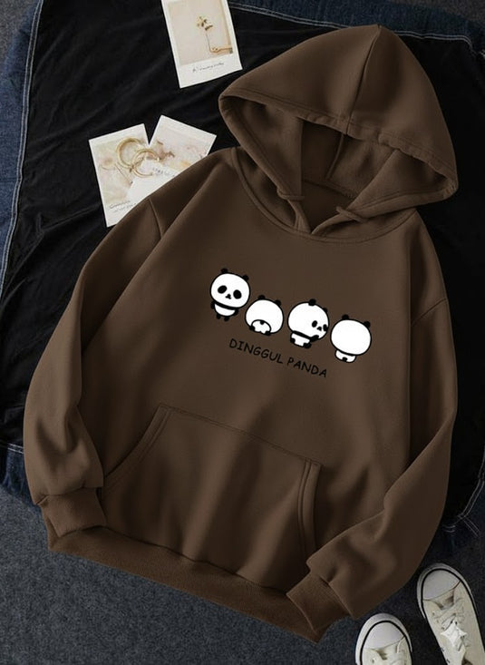 Chocolate Brown Dingul Panda Printed Hoodie