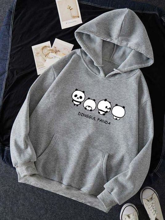 Grey Dingul Panda Printed Hoodie