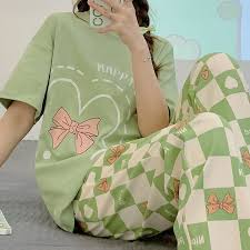 Green Happy Day Half Sleeves Printed Shirt and Printed Trouser Night Wear