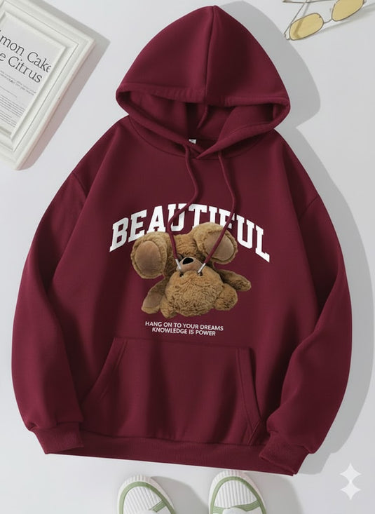 Mehroon Beautifull Printed Hoodie