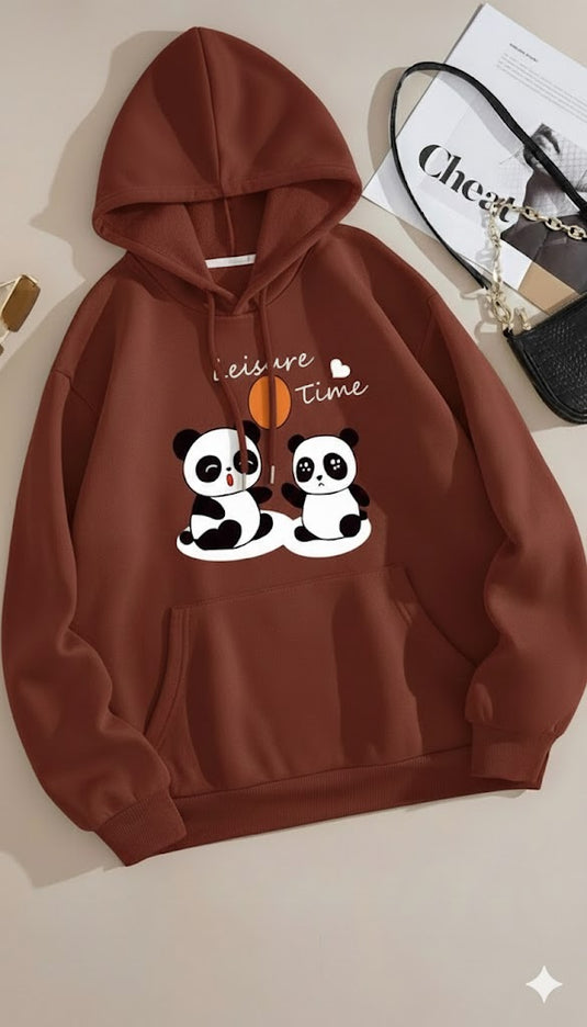 Brown Panda Printed Hoodie