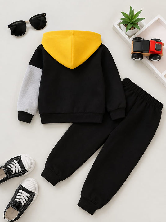 Yellow Black and Grey Panel Zipper Kids Track Suit