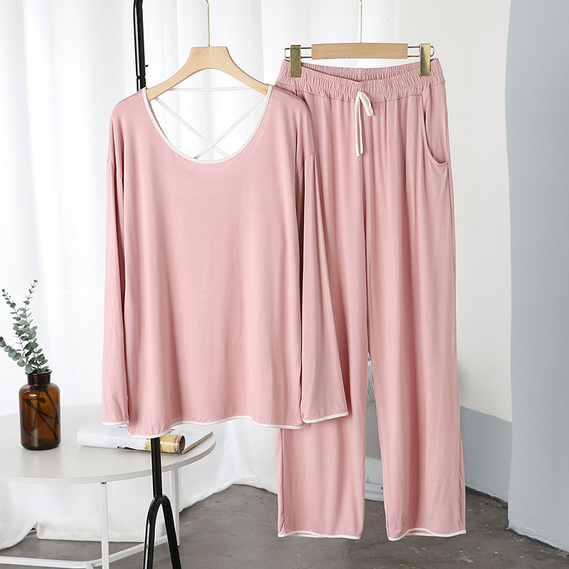 New Pink Plain With white Pipen Night Wear. – Lootloonline.pk